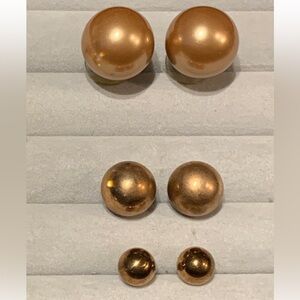 Set of Three Joan Rivers Copper-Tone Pearl Ball Stud Earrings